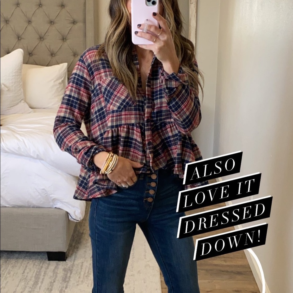 Plaid top, so cute! Little shorter in the front